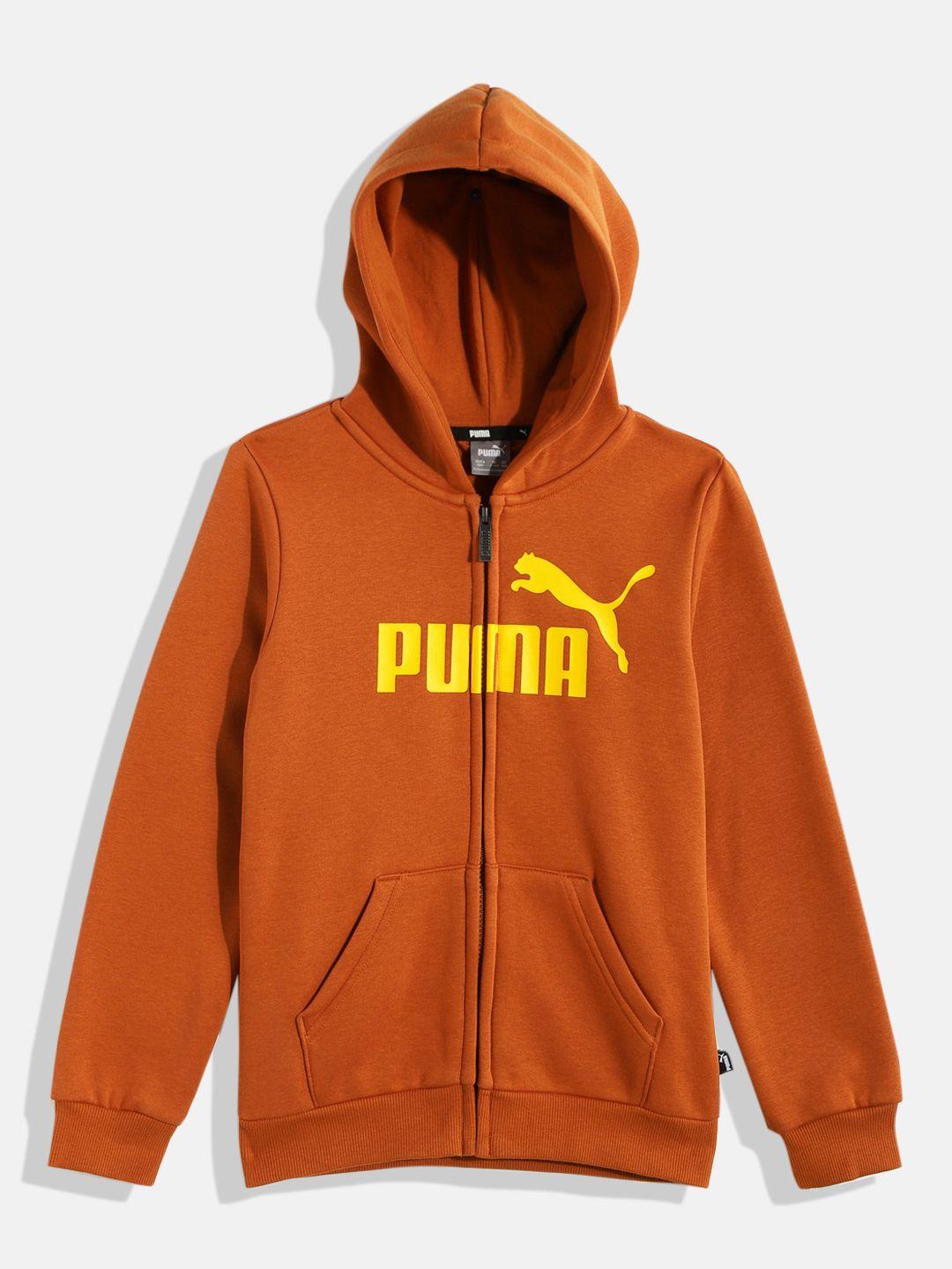 puma boys brown brand logo printed outdoor bomber jacket