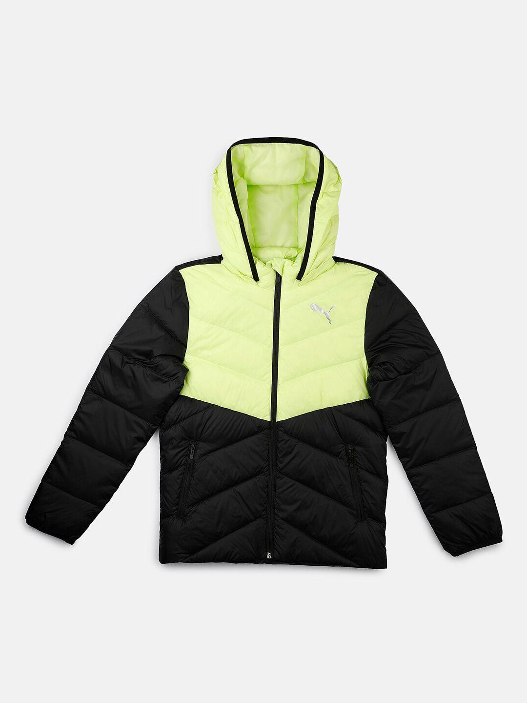puma boys fluorescent green & black colourblocked packlite padded jacket