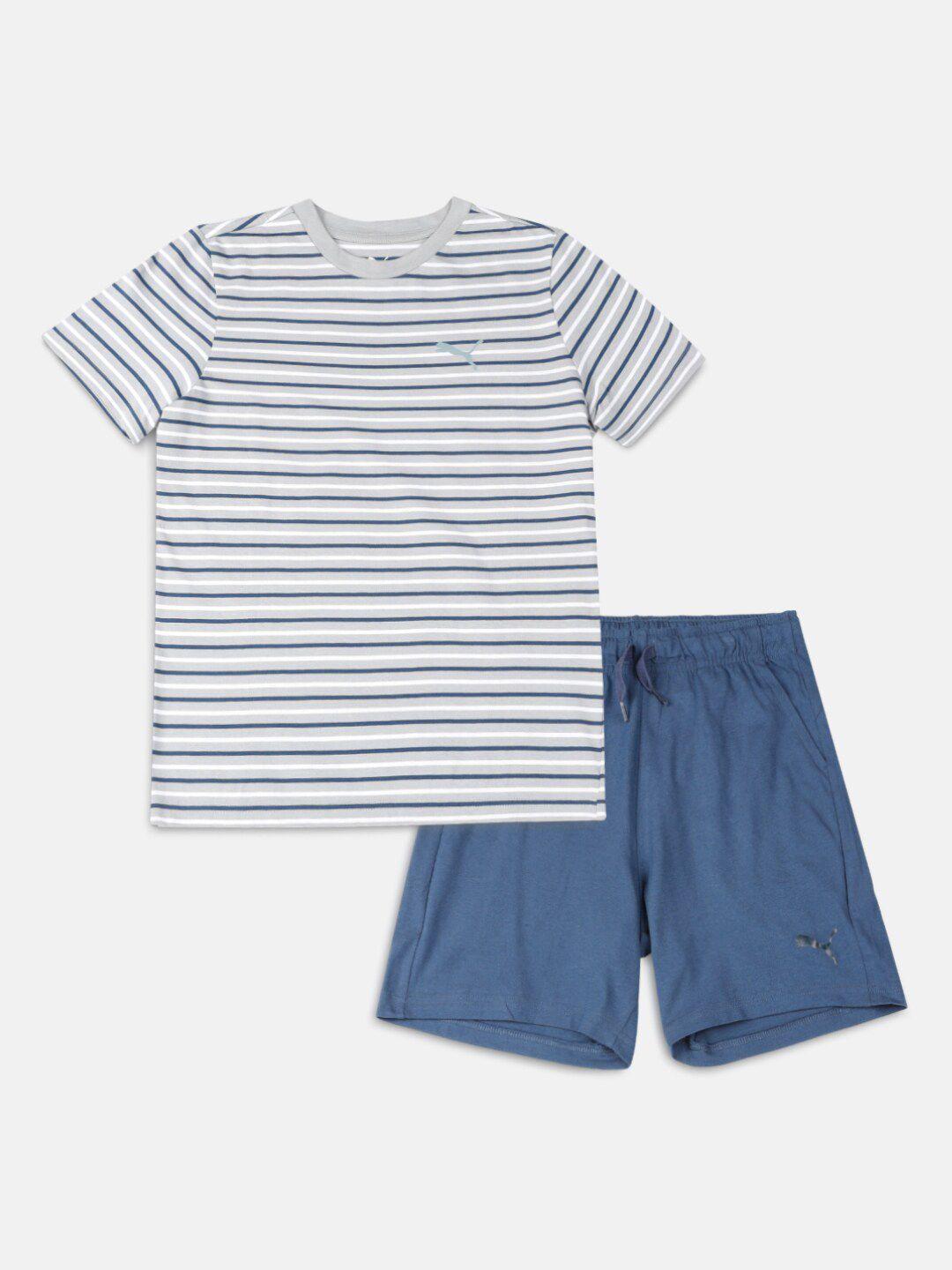 puma boys grey & navy blue striped t-shirt with shorts