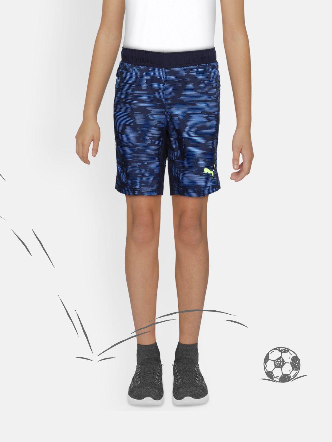 puma boys navy blue active printed woven sports shorts