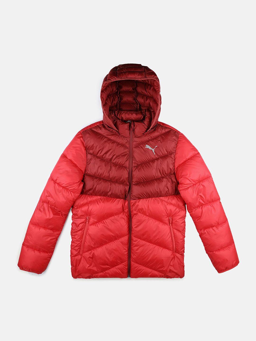 puma boys red maroon colourblocked longline outdoor puffer jacket