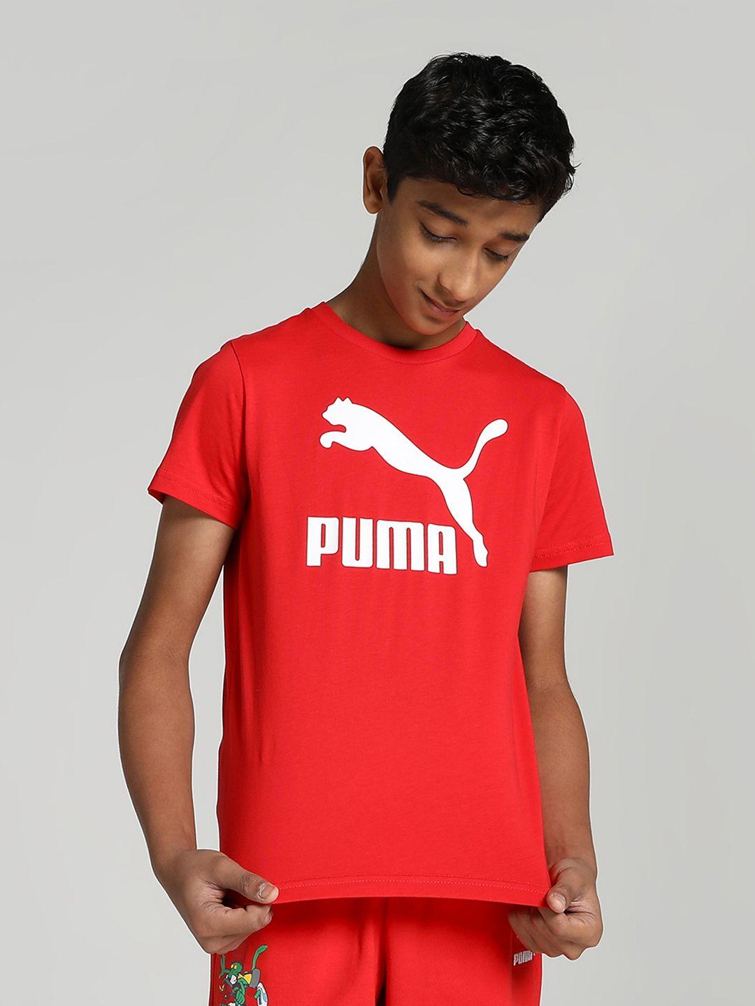puma boys red printed round neck t-shirt