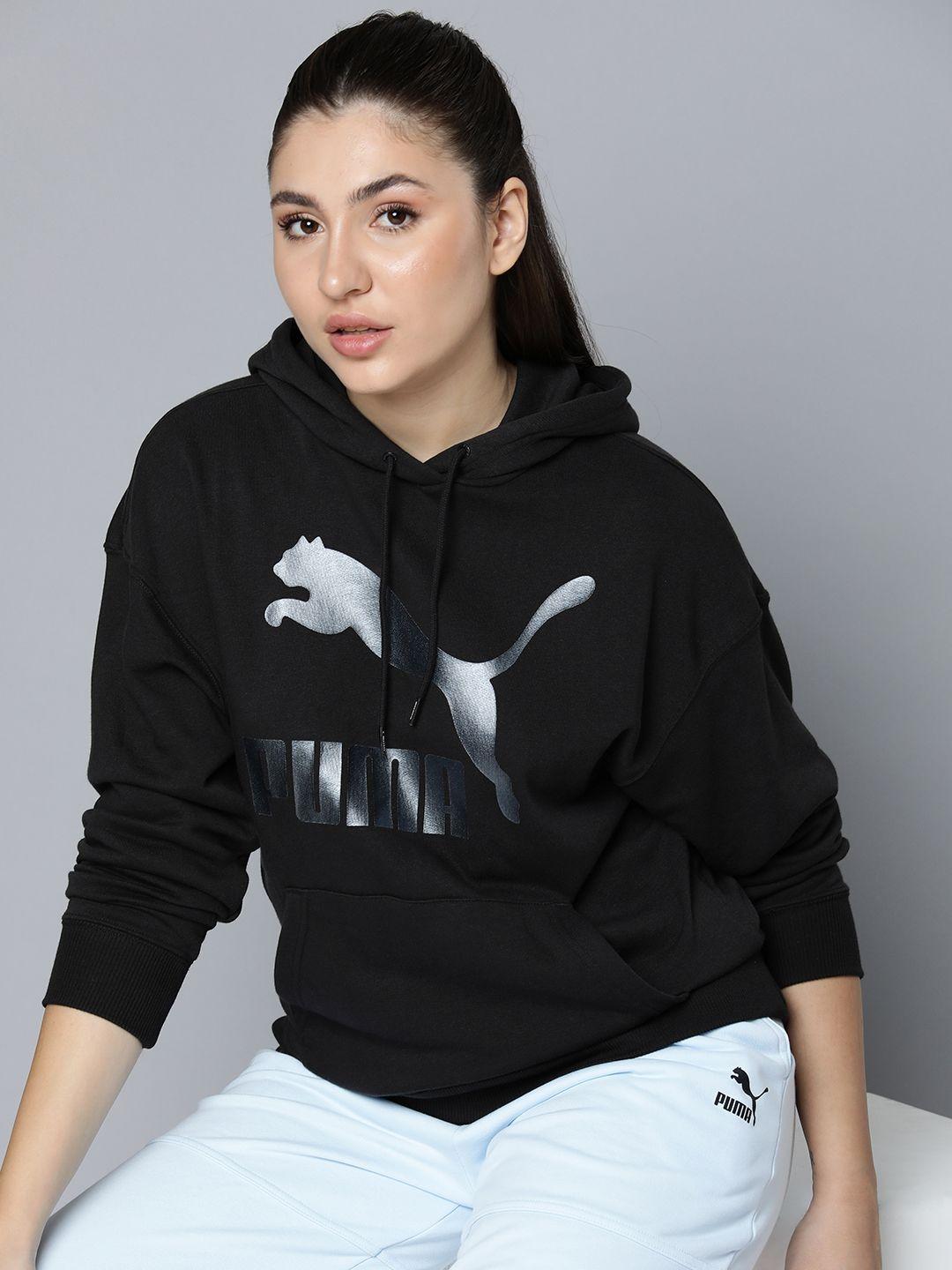 puma brand logo printed shimmer outdoor hooded sweatshirt