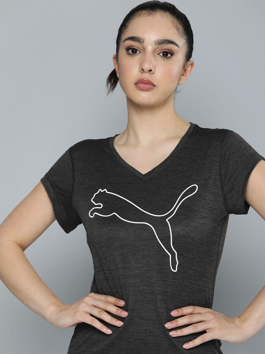puma brand logo printed v-neck drycell train fav heather cat t-shirt