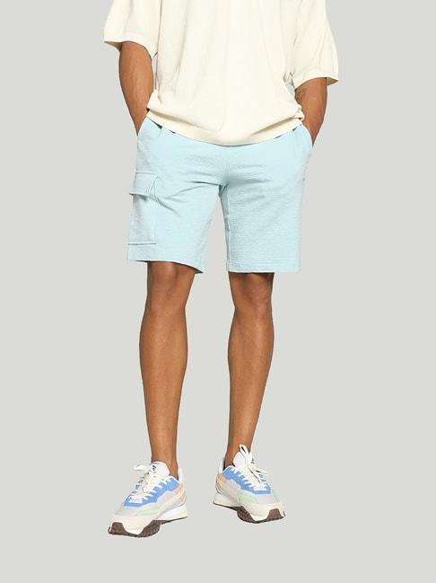 puma classics light blue regular fit cotton seersucker shorts