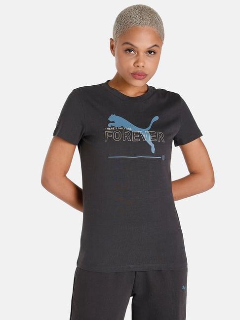 puma dark grey cotton logo print t-shirt