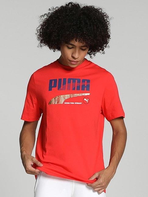puma decor8 red cotton relaxed fit t-shirt