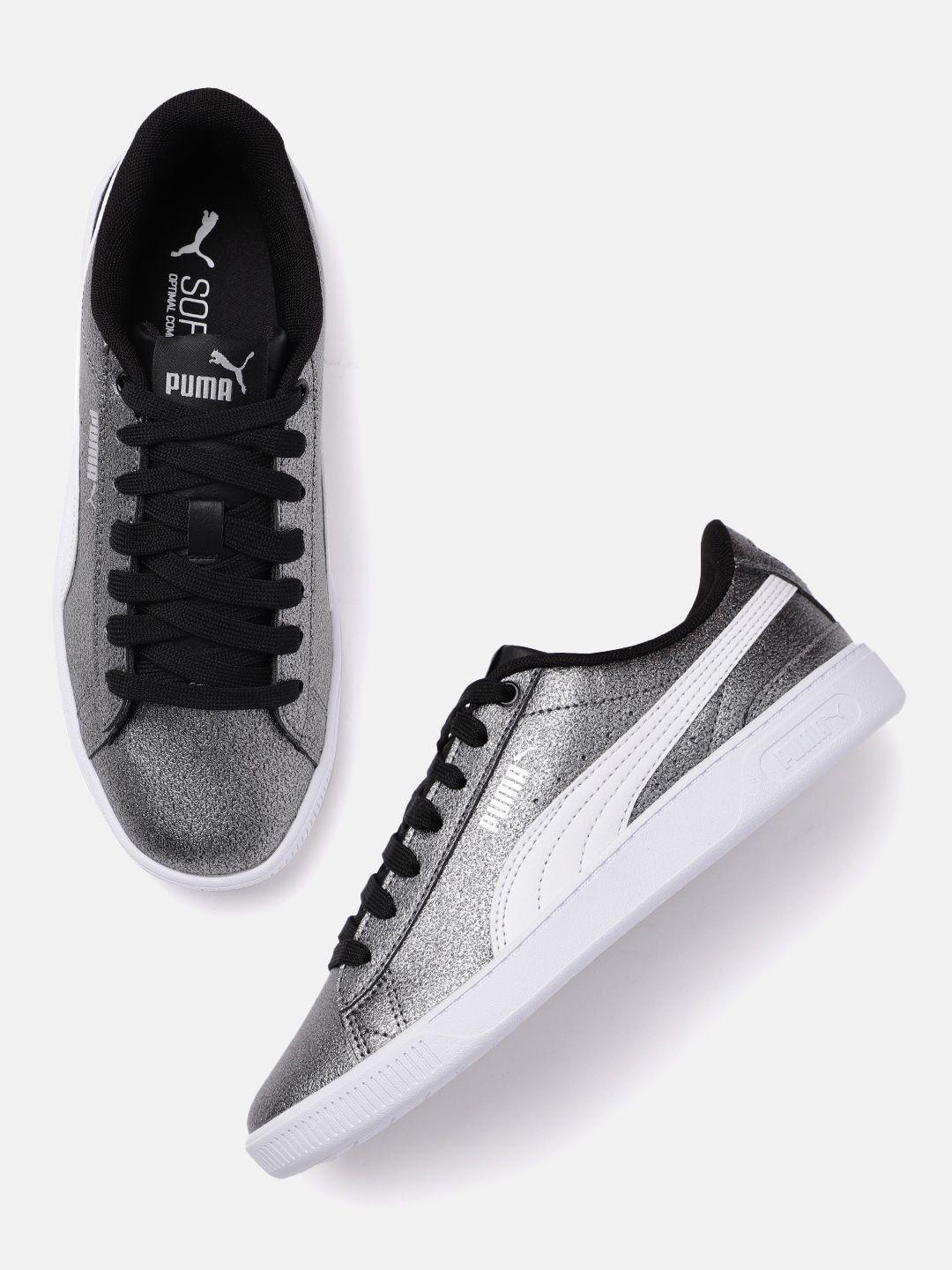 puma girls silver-toned vikky v3 glitz youth softfoam sneakers
