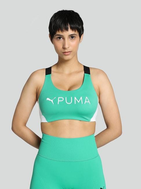 puma green logo print sports bra