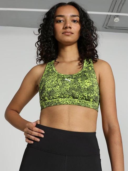 puma green printed sports bra