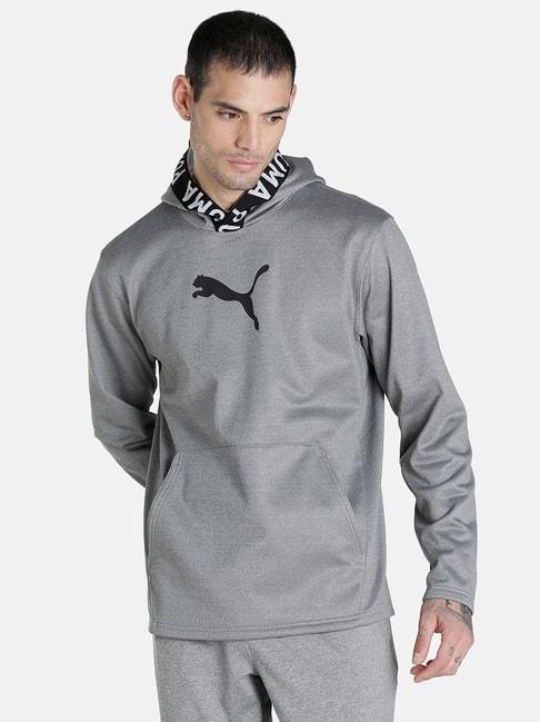 puma grey regular fit hooded sweatshirt