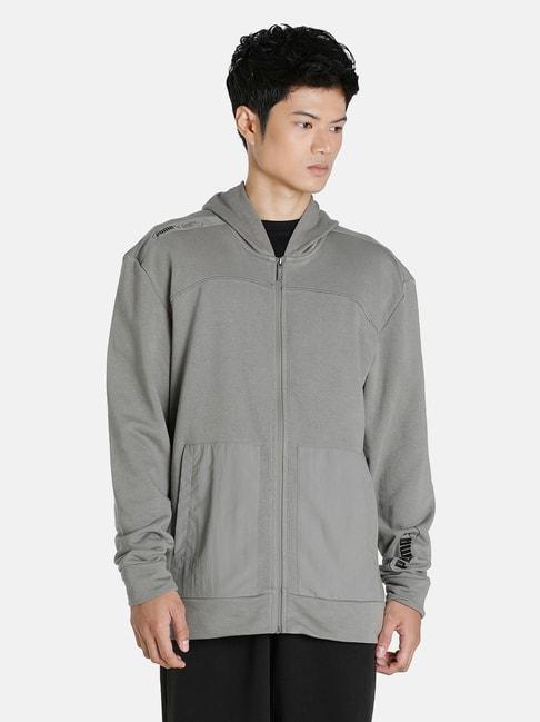 puma grey relaxed fit hooded jacket