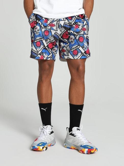 puma in your cards basketball white regular fit printed sports shorts