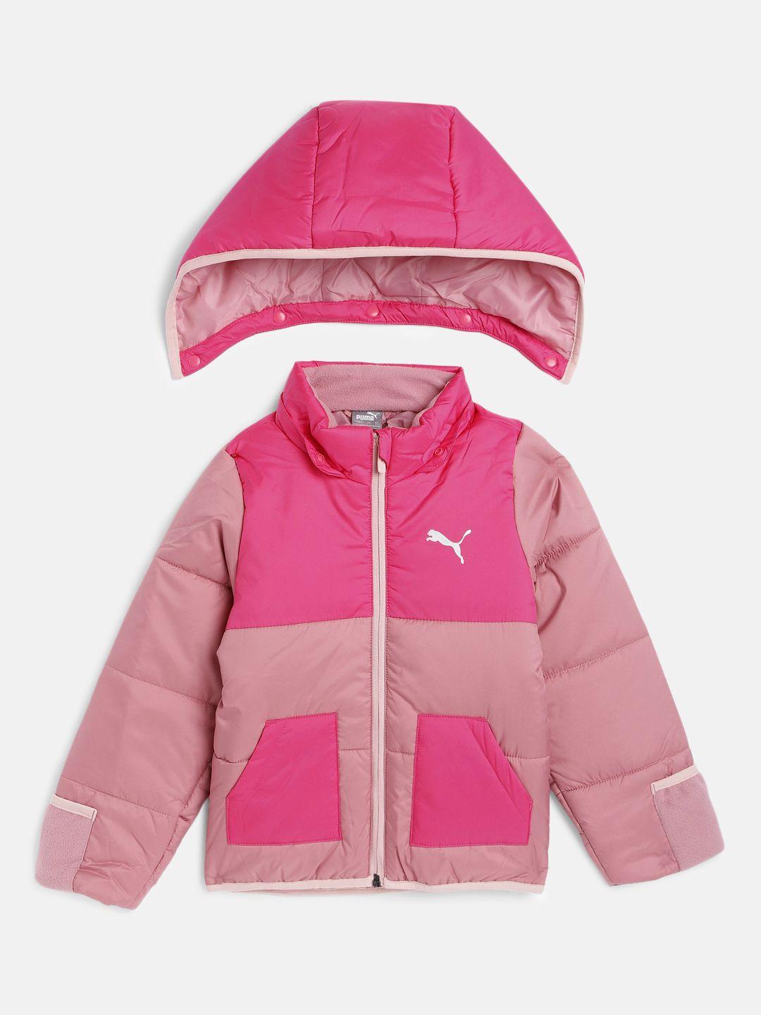 puma infant boys pink & nude-coloured colourblocked padded jacket