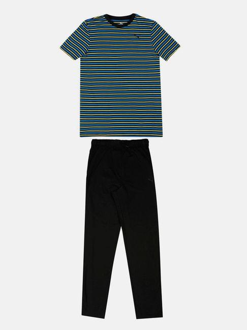 puma kids b vi blue & black cotton striped t-shirt set