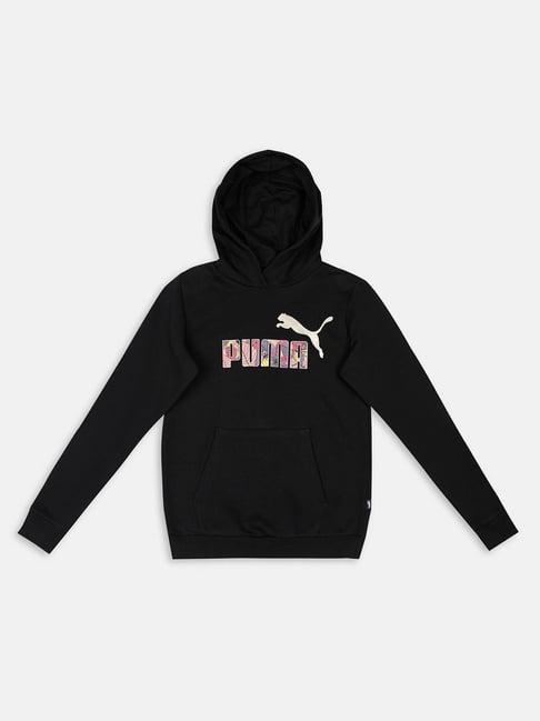 puma kids black printed full sleeves sweatshirt