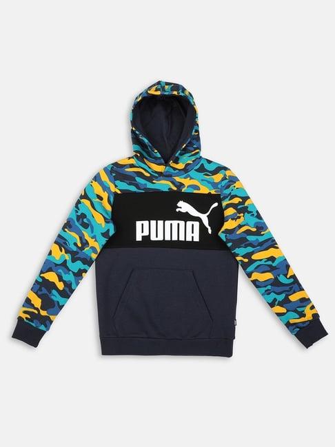 puma kids blue & black cotton camouflage full sleeves sweatshirt