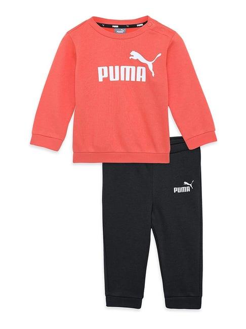 puma kids coral & black logo print full sleeves sweatshirt with joggers