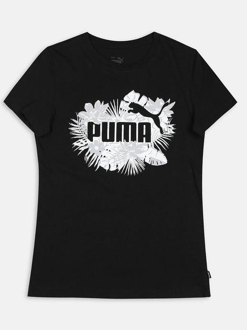 puma kids essential+ flower power black & white cotton logo t-shirt