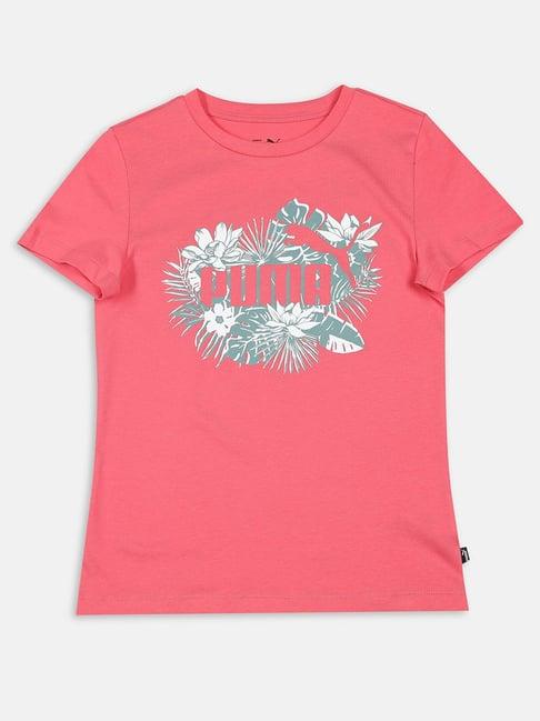 puma kids essential+ flower power pink cotton logo t-shirt