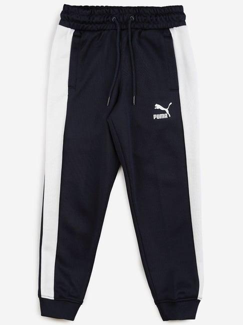 puma kids iconic t7 navy & white color block joggers