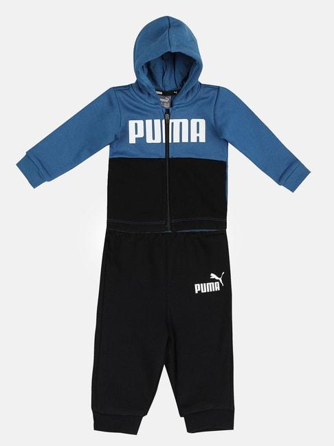 puma kids lake blue & black cotton color block full sleeves sweatshirt set