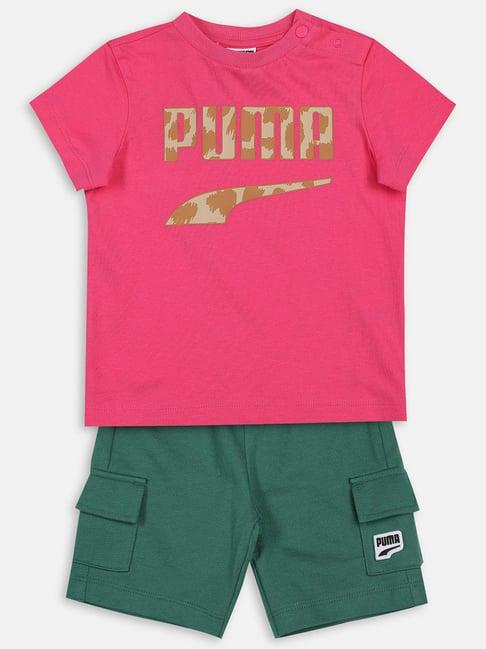 puma kids minicats downtown glowing pink & green cotton logo t-shirt set
