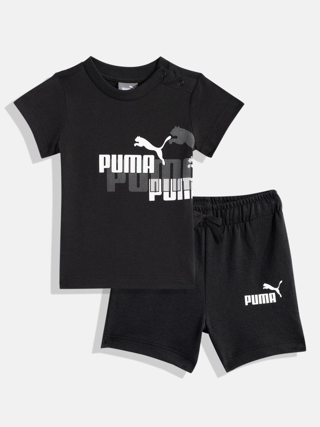 puma kids minicats printed pure cotton t-shirt with shorts