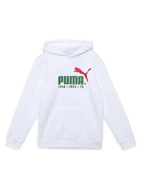 puma kids no.1 logo celebration white cotton printed full sleeves hoodie
