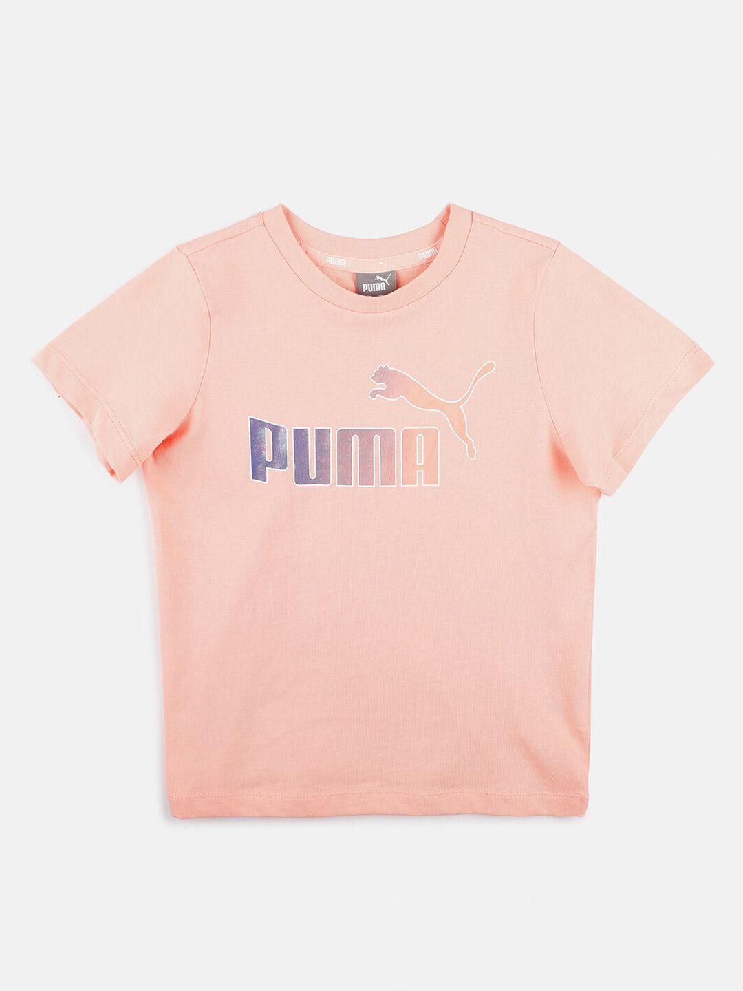 puma kids pink & peach-coloured printed t-shirt with shorts