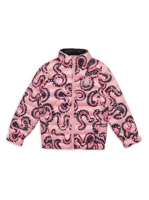 puma kids pink printed full sleeves padded jacket