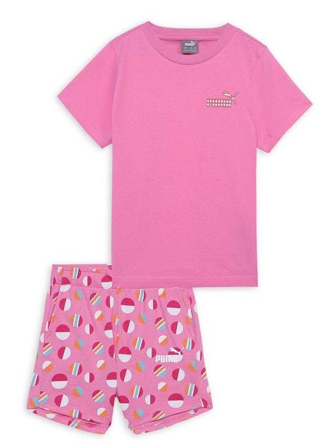 puma kids summer camp fast pink cotton printed t-shirt set