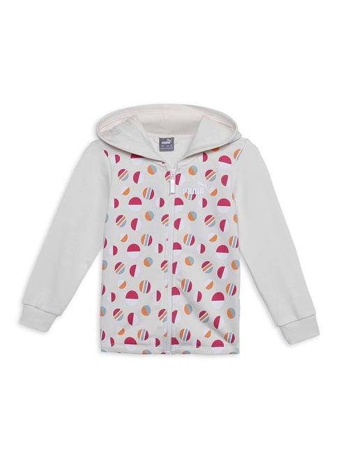 puma kids summer camp white & pink cotton printed full sleeves hoodie
