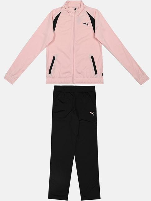 puma kids tricot rose dust pink & black logo full sleeves jacket set