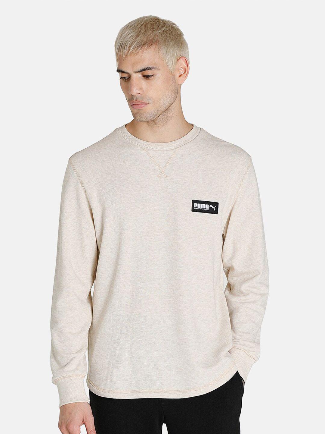 puma men beige fusion crew sweatshirt