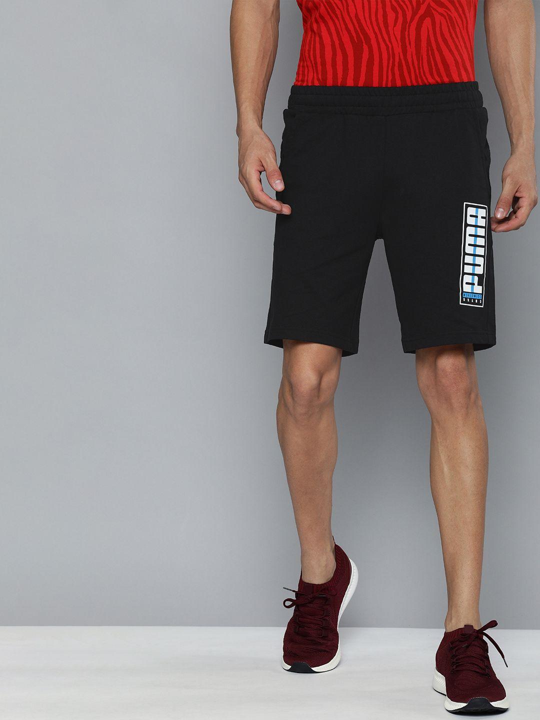 puma men black & white worldwide graphic printed slim fit sports shorts
