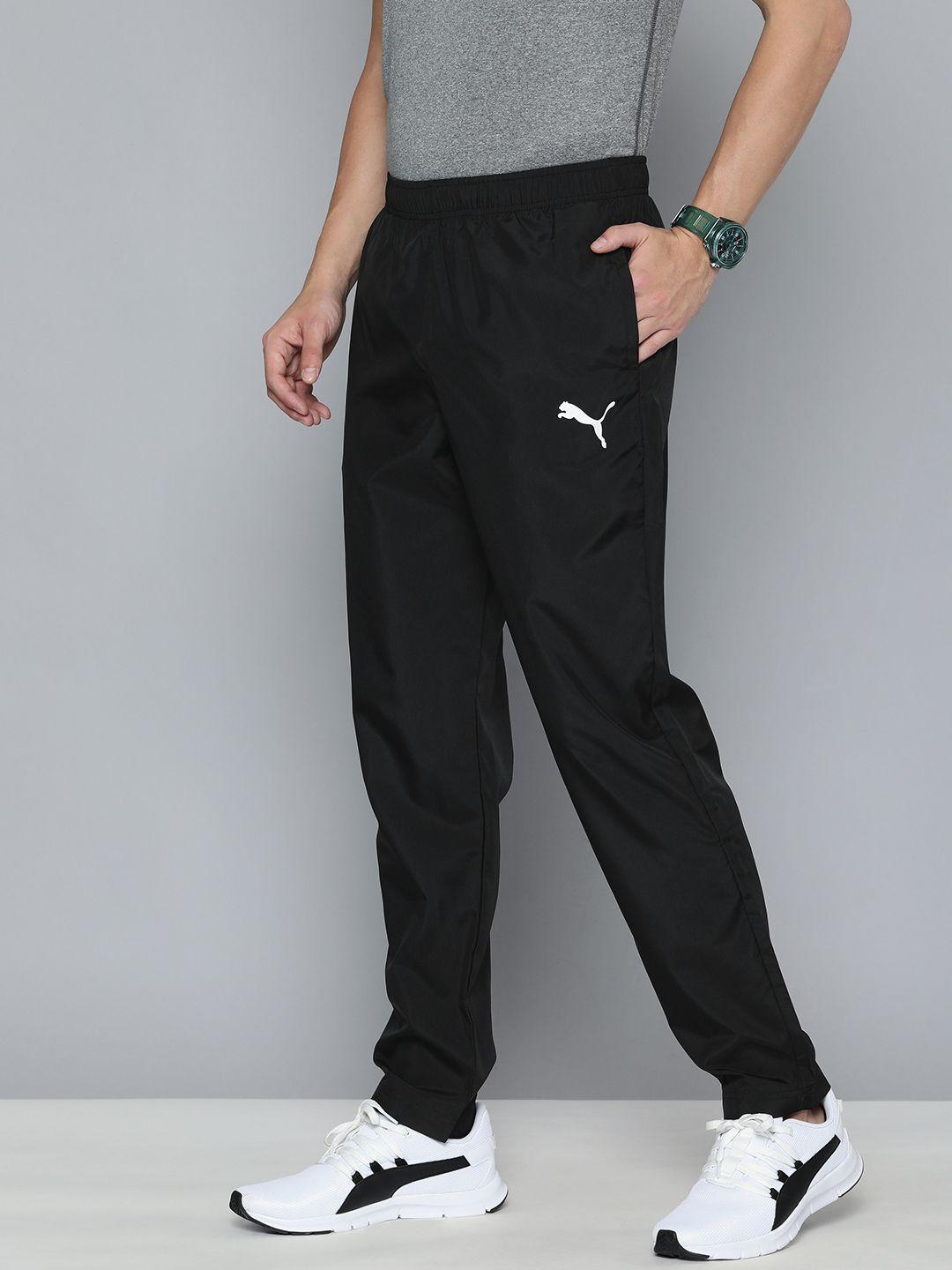 puma men black brand logo printed regular fit woven track pants