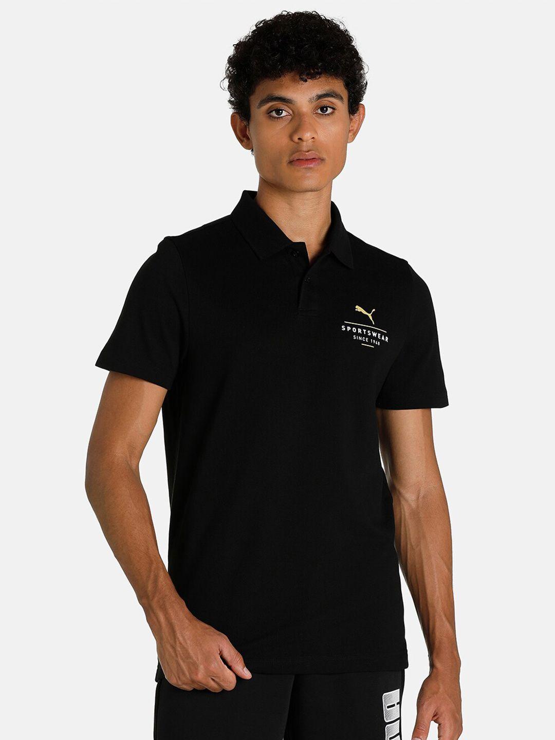 puma men black cotton polo t-shirt