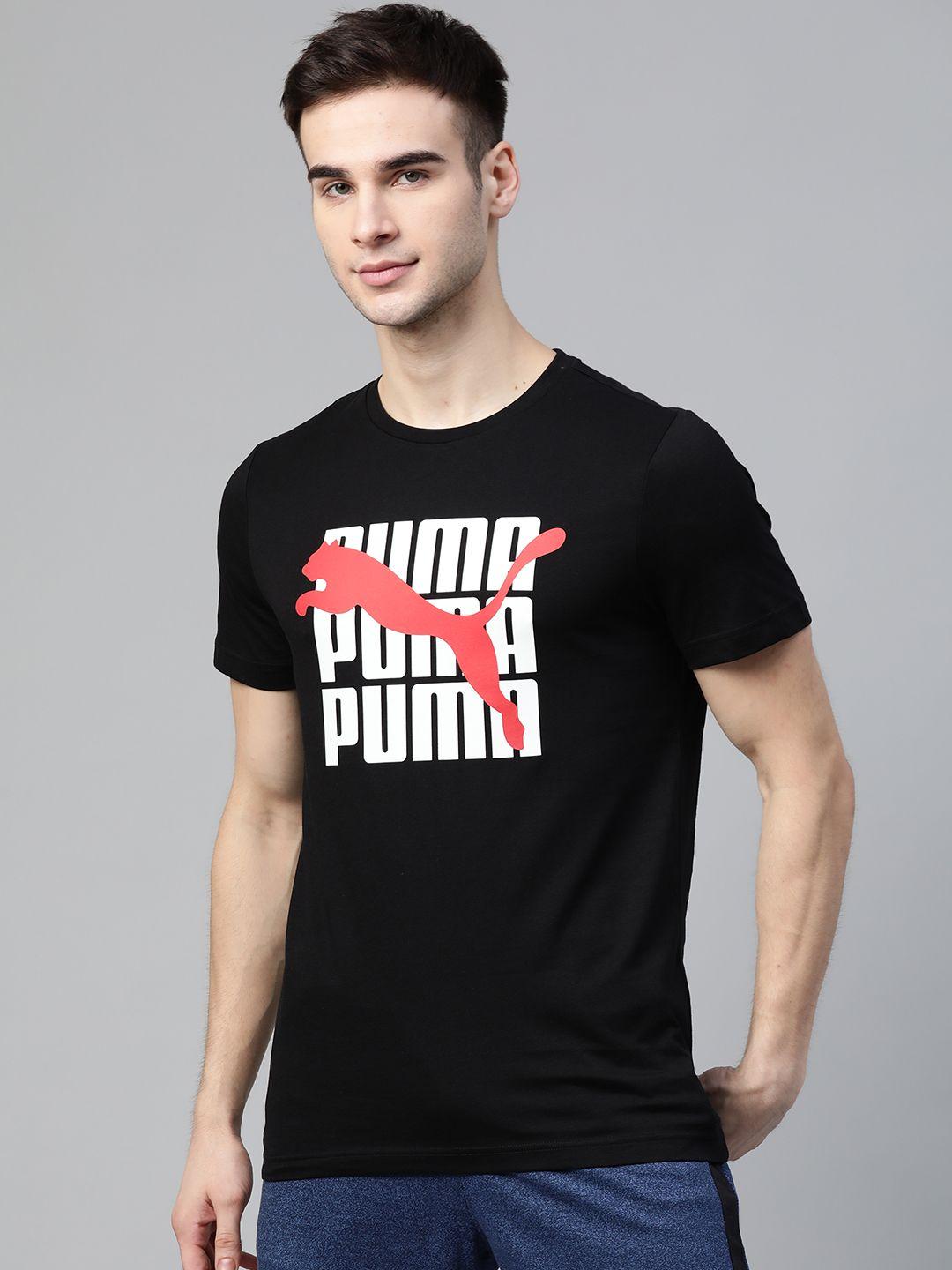 puma men black graphic 17 brand logo printed t-shirt