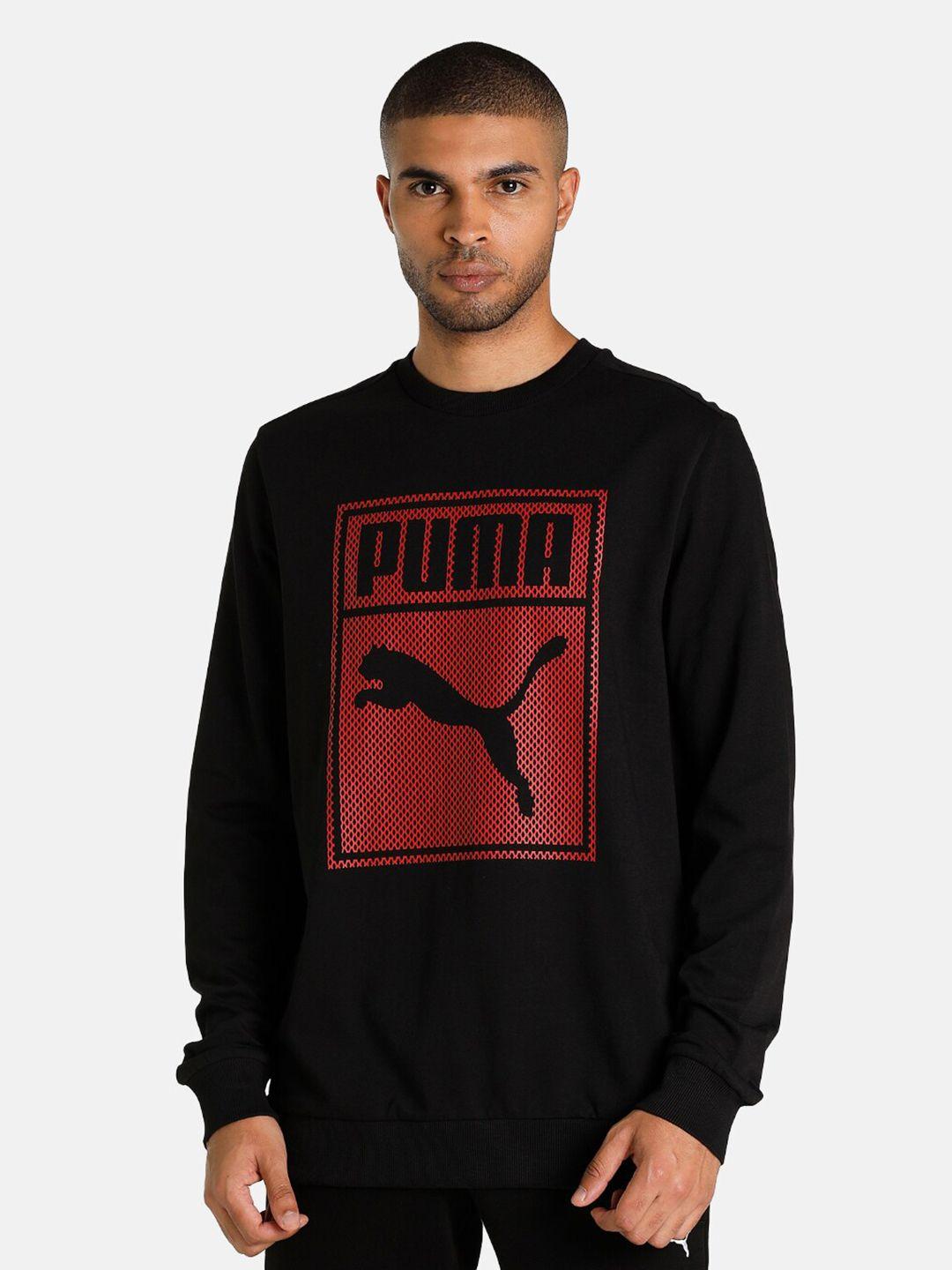 puma men black graphic crew printed cotton sweatshirt