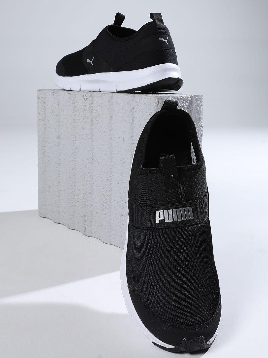 puma men black solid slip-on knit walking shoes