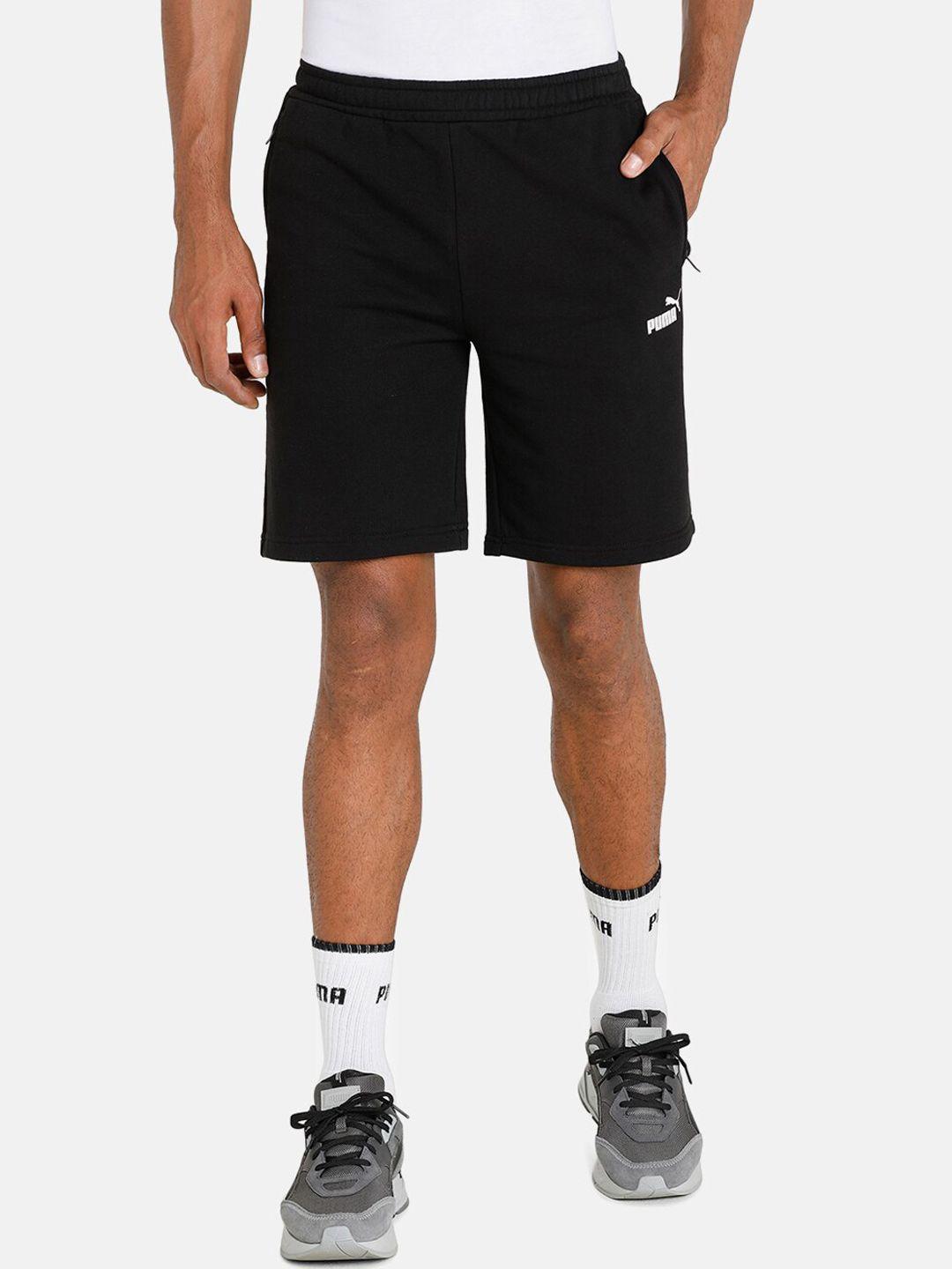 puma men black terry zippered shorts