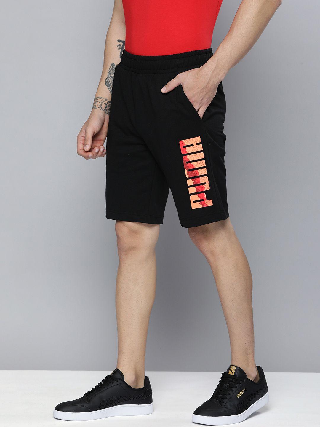 puma men black typography printed slim fit sports shorts