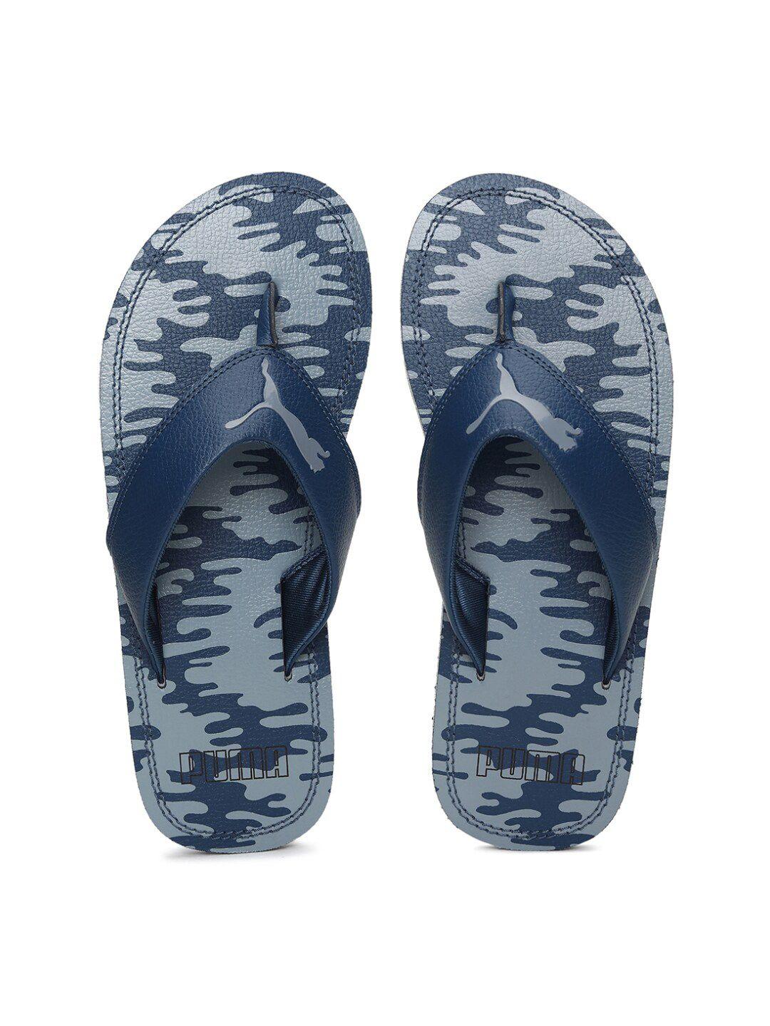 puma men blue & grey colourblocked thong flip-flops