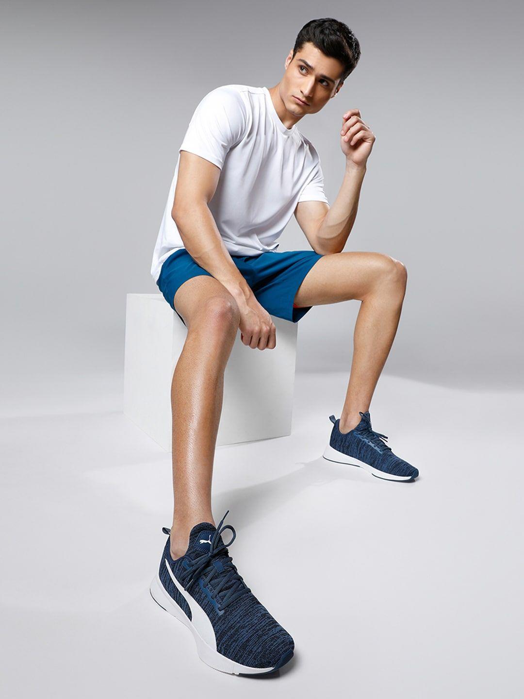 puma men blue & white robust knit running shoes