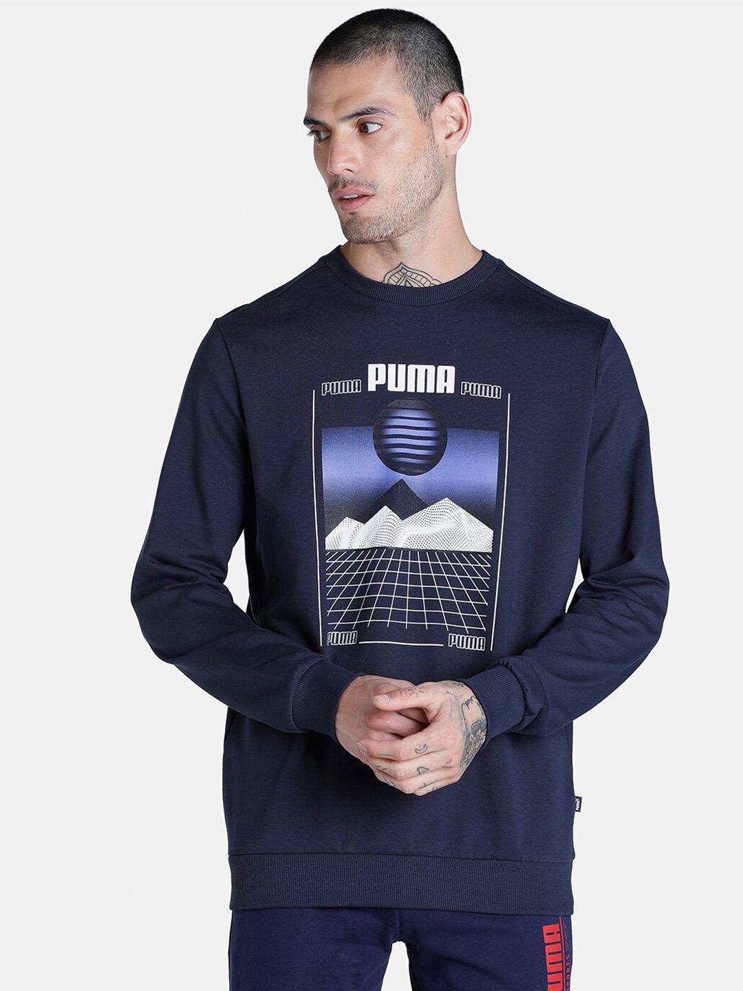 puma men blue 3d graphic cotton sweatshirts