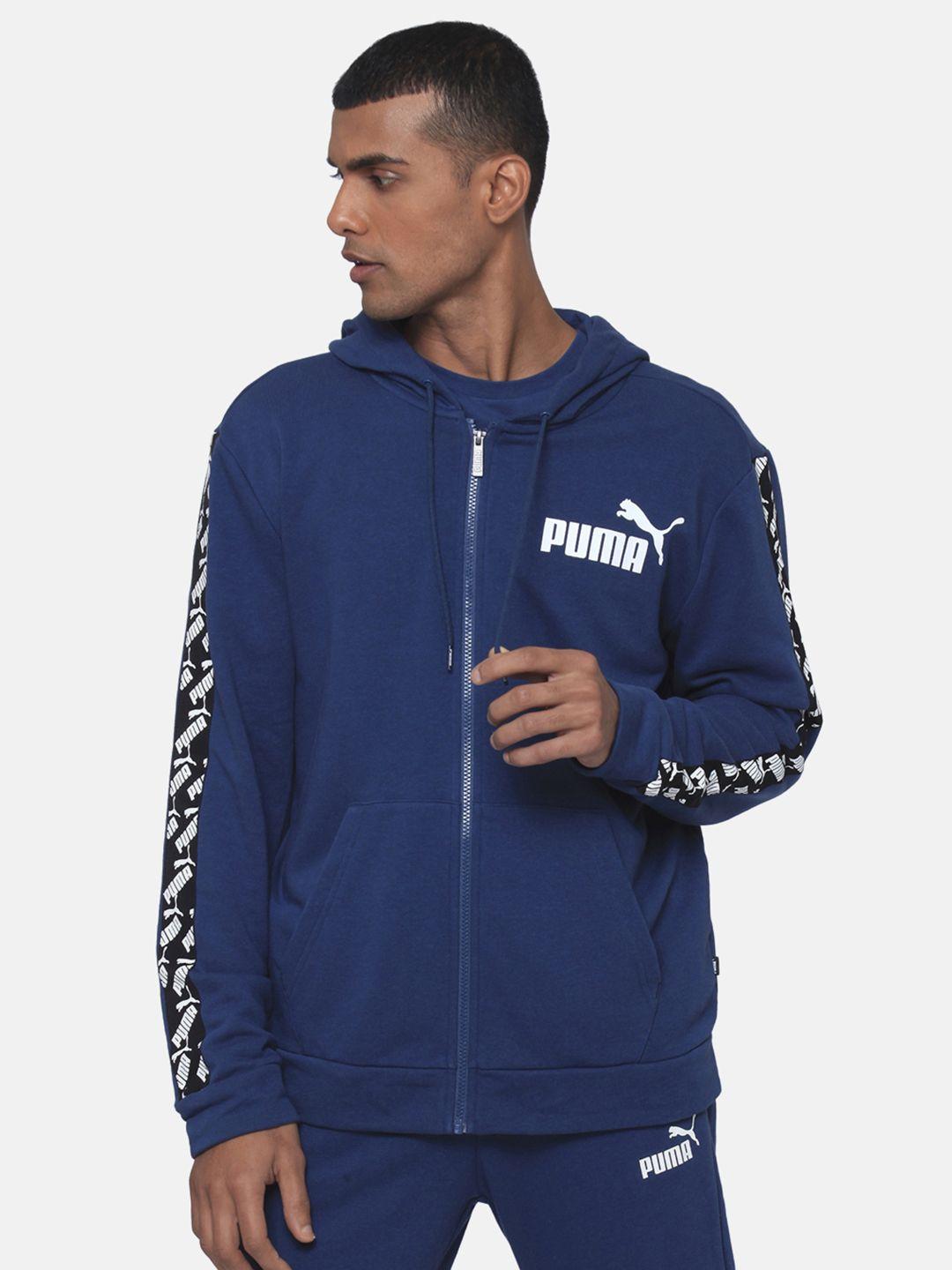 puma men blue amplified hooded tr  jacket
