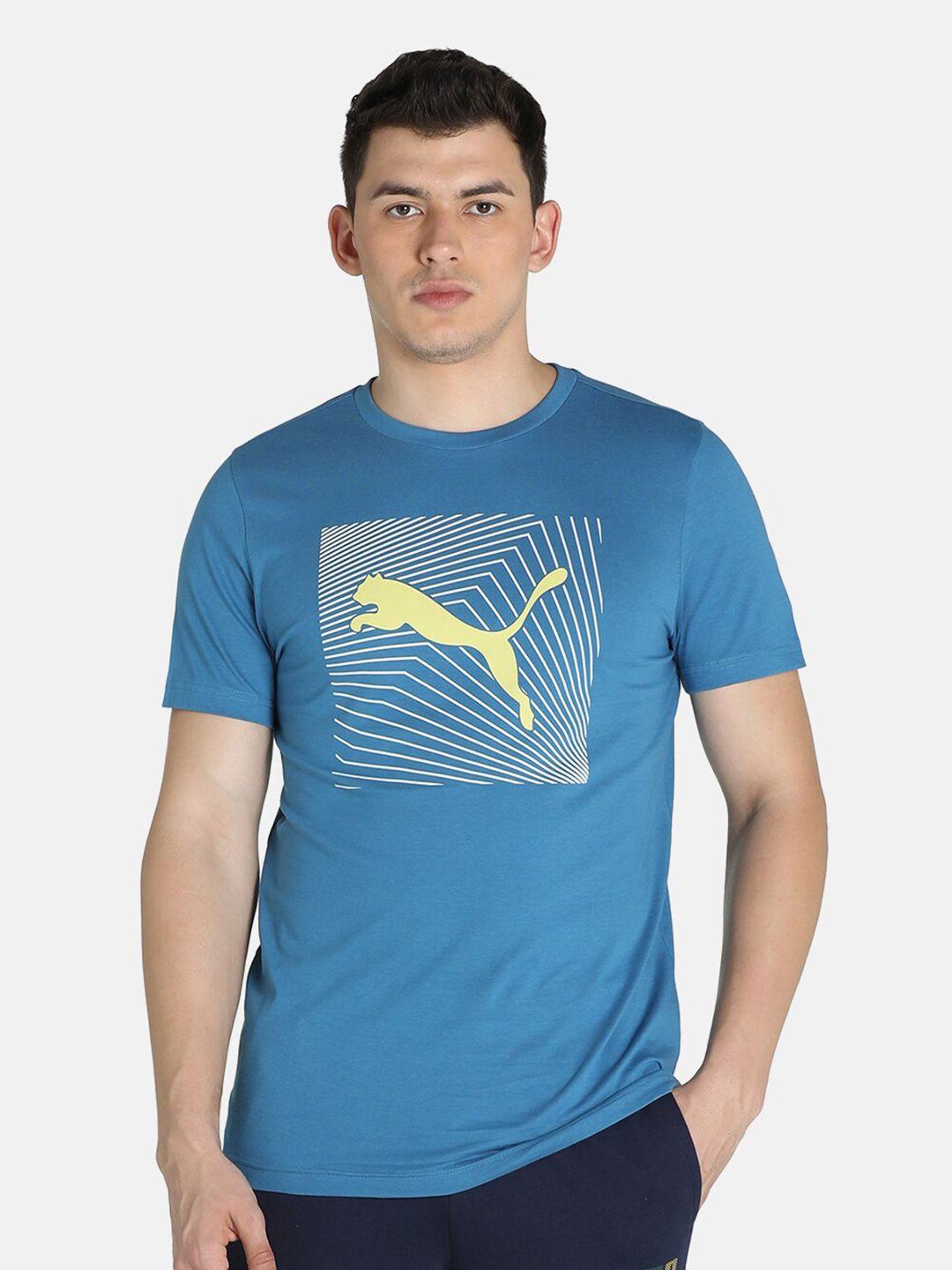 puma men blue brand logo printed slim fit t-shirt