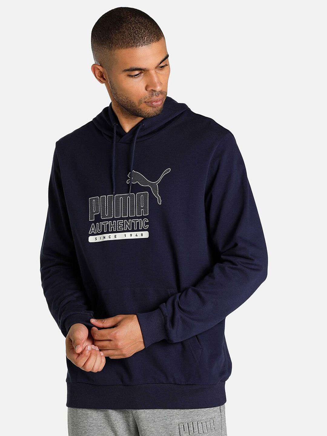 puma men blue cat graphic hoodie cotton sweatshirt