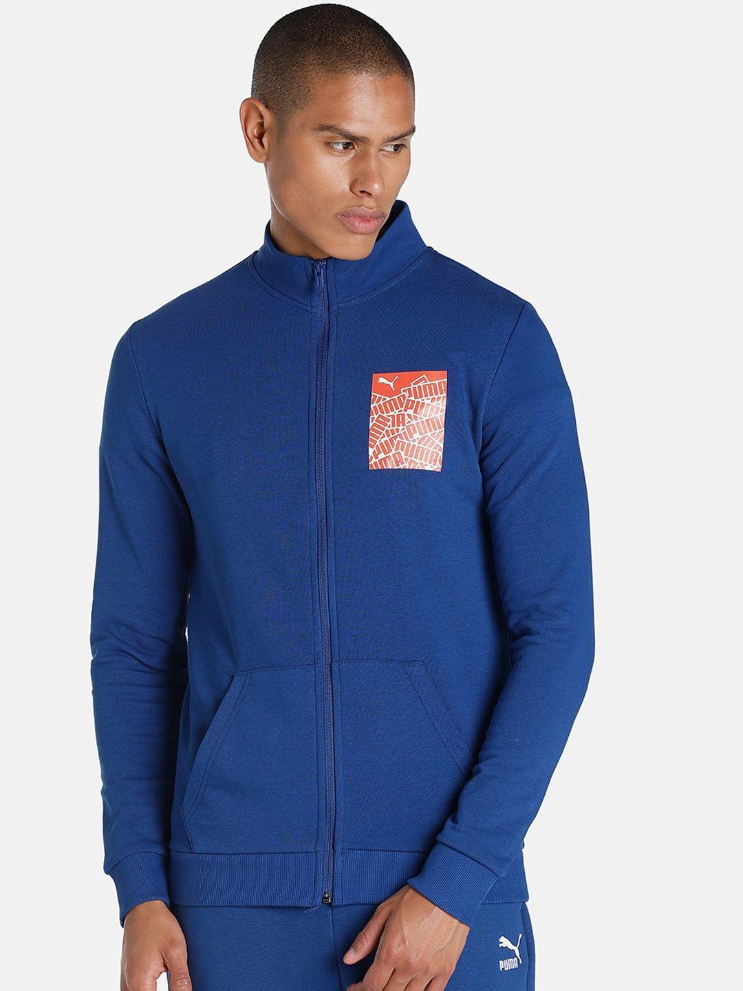 puma men blue graphic logo jacket